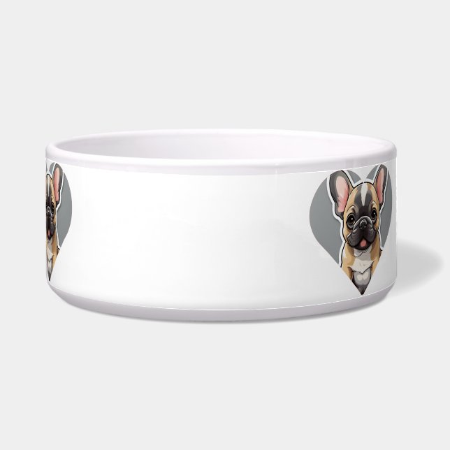 I LIEBE FRENCH BULLDOGS Niedlicher Cartoon Welpe i Napf (Vorderseite)