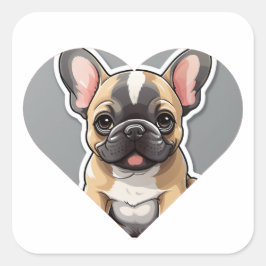 I LIEBE FRENCH BULLDOGS Niedlicher Cartoon Welpe i Quadratischer Aufkleber