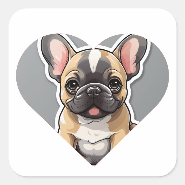 I LIEBE FRENCH BULLDOGS Niedlicher Cartoon Welpe i Quadratischer Aufkleber (Vorderseite)