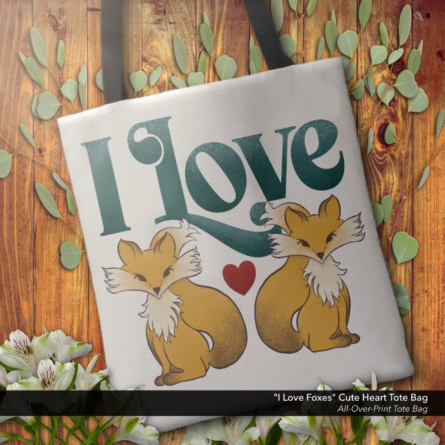 I Liebe Füchse Niedliches Herz Tasche ("i Love Foxes" - Tote Bag with Cute Foxes and Heart Artwork.)