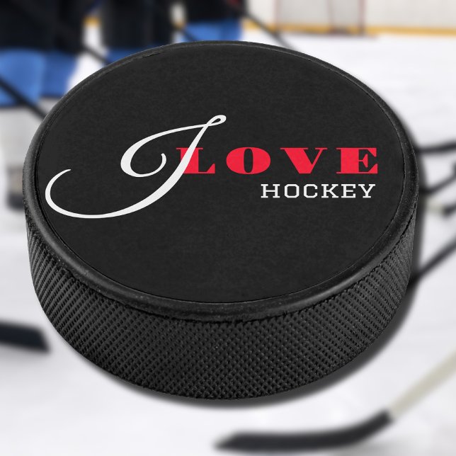 I Liebe ( Fügen Sie Ihren Text hinzu) Black Valent Eishockey Puck (Von Creator hochgeladen)