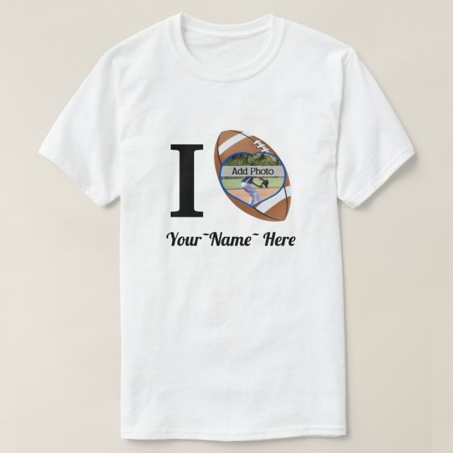 I Liebe Fußball Name hinzufügen, Foto Rahmen Herz T-Shirt (Design vorne)