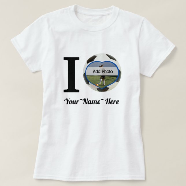 I Liebe Fußball Name hinzufügen, Herz-Foto Rahmen T-Shirt (Design vorne)