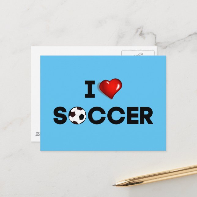 I Liebe Fußball, Schwarzer Text mit rotem Herzen Postkarte (Vorderseite/Rückseite Beispiel)