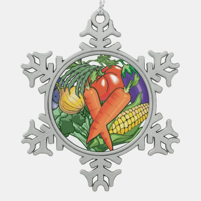 I Liebe Gemüsegarten Schneeflocken Zinn-Ornament (Vorderseite)