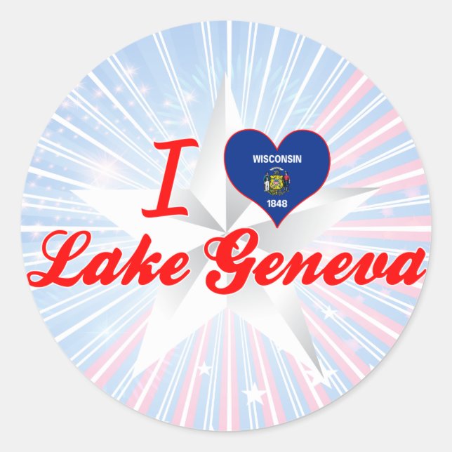 I Liebe Genfer See, Wisconsin Runder Aufkleber (Vorderseite)