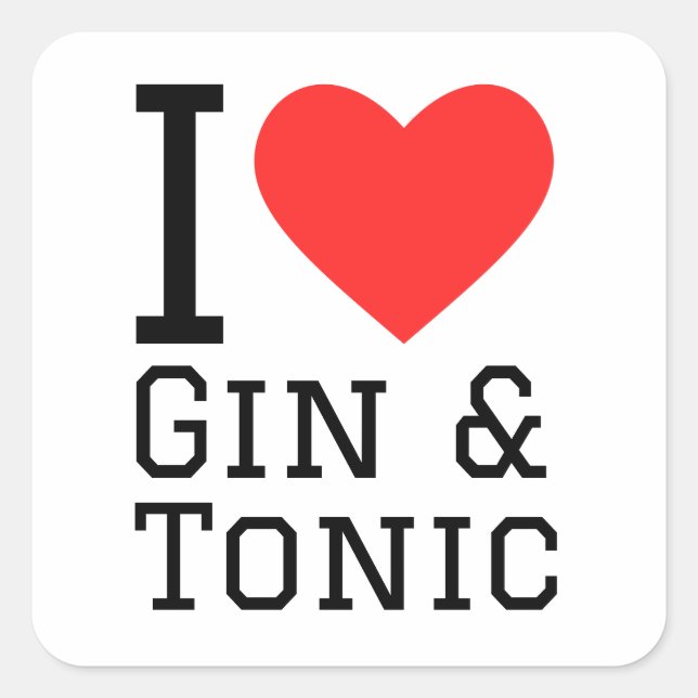 I Liebe Gin und Tonic Quadratischer Aufkleber (Vorderseite)