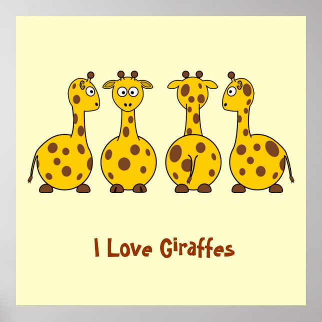 I Liebe Giraffen Niedlichen Cartoon Tiere Kinder F Poster (Vorne)