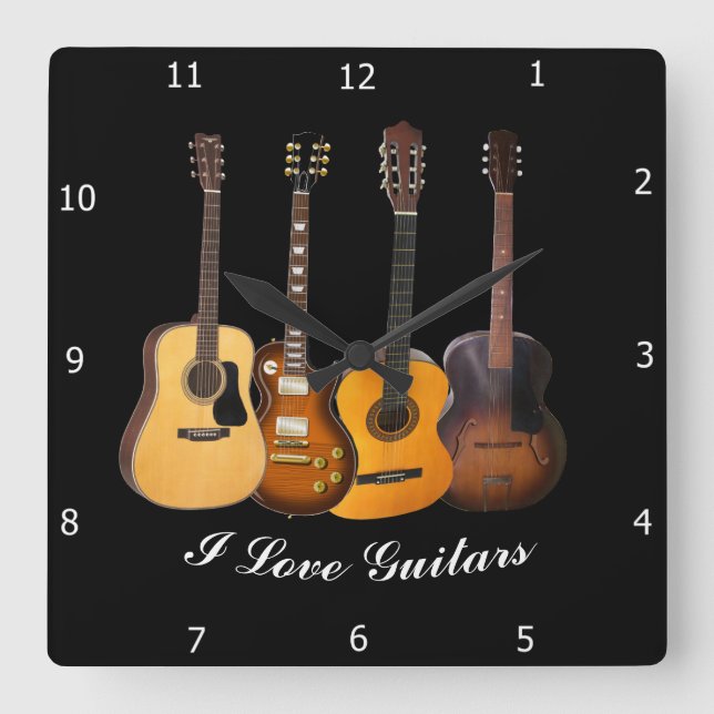 I LIEBE-GITARREN QUADRATISCHE WANDUHR (Vorderseite)
