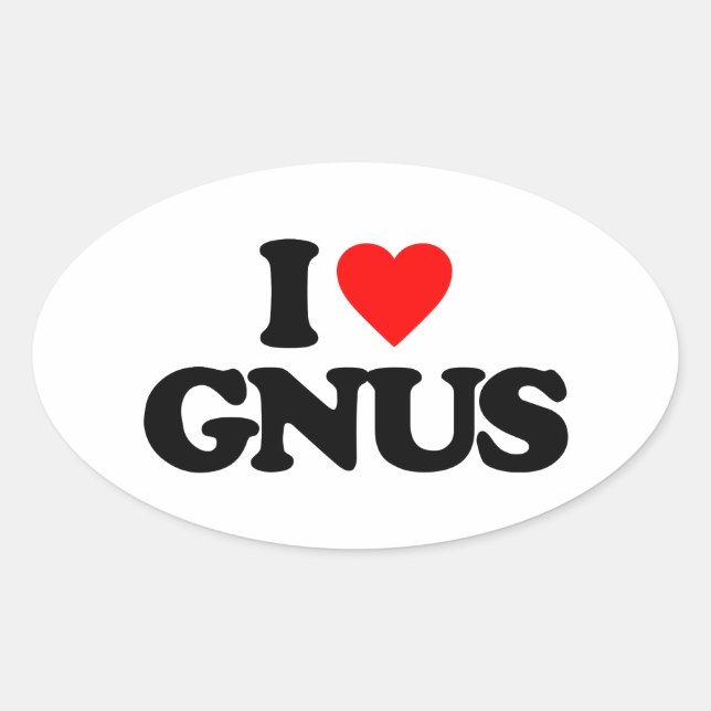 I LIEBE GNUS OVALER AUFKLEBER (Vorderseite)