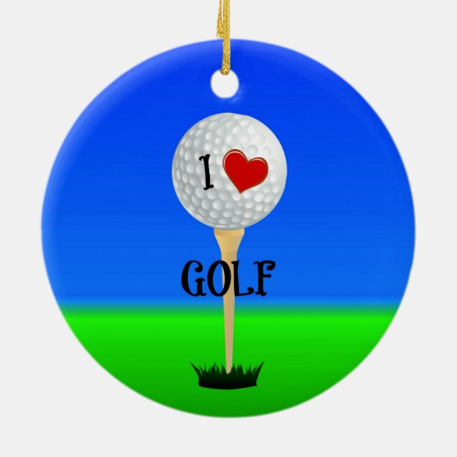 I Liebe Golf, Golf Ball im T-Shirt Keramikornament (Hinten)