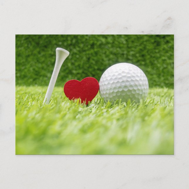 I Liebe Golf I Liebe Sie mit Golfball und Tee Postkarte (Vorderseite)