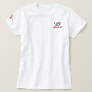 I Liebe Golf Red Monogram Name Besticktes T-Shirt