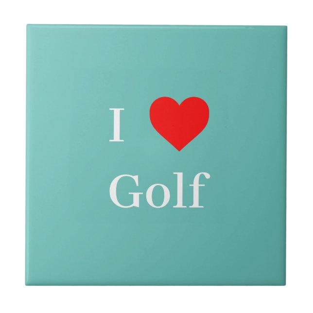 I Liebe Golf Typografie & Red Heart Minze Green Fliese (Vorderseite)