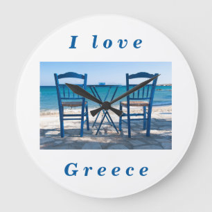 I Liebe Griechenland Taverna Foto blau-weiß Große Wanduhr