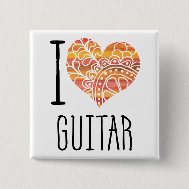 I Liebe Guitar Orange Mandala Herz Button (Vorderseite)