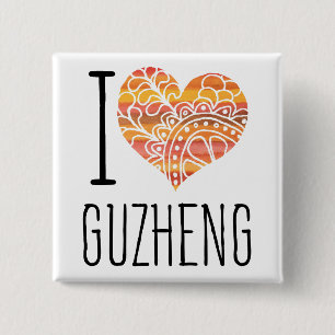 I Liebe Guzheng Orange Mandala Herza Button