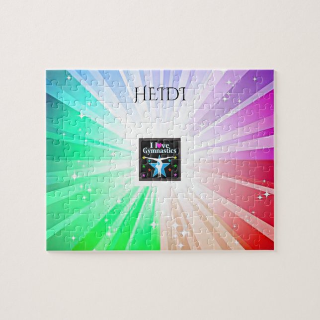 "I LIEBE GYMNASTICS" beleuchtet Rätsel mit Gymnast (Horizontal)