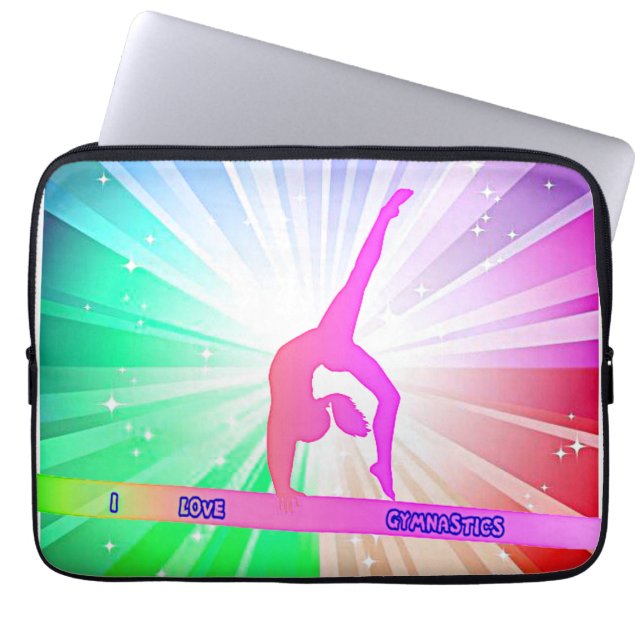 "I LIEBE GYMNASTICS" mit Gymnast auf Beam Laptopschutzhülle (Vorderseite)
