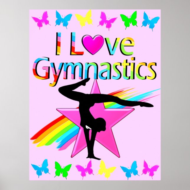 I LIEBE GYMNASTICS RAINBOW GYMNAST GIRL DESIGN POSTER (Vorne)