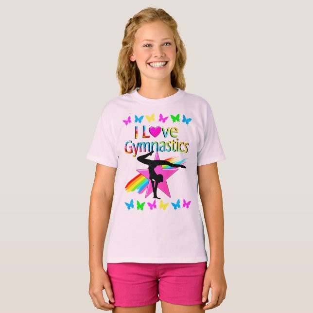 I LIEBE GYMNASTICS RAINBOW GYMNAST GIRL DESIGN T-Shirt (Vorne ganz)