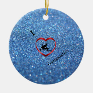 I Liebe Gymnastik Blaue Sparkle Keramik Ornament