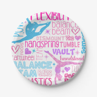 I Liebe Gymnastik-Girls pink, lila und blau Pappteller