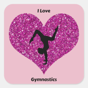 I Liebe Gymnastik Glitzer Herzsticker Quadratischer Aufkleber