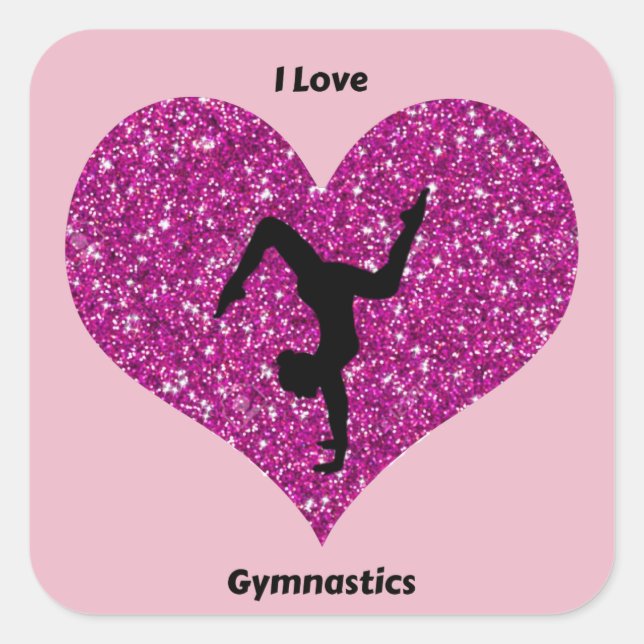 I Liebe Gymnastik Glitzer Herzsticker Quadratischer Aufkleber (Vorderseite)