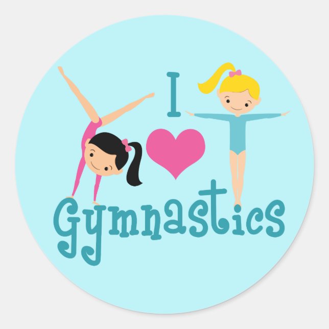 I Liebe Gymnastik Niedlich Gymnastik Runder Aufkleber (Vorderseite)