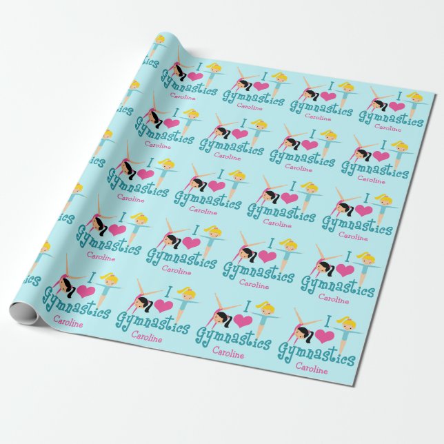 I Liebe Gymnastik Niedlich Personalisiert Gymnasti Geschenkpapier (Ungerollt)