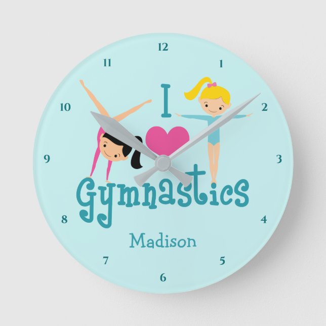I Liebe Gymnastik Niedlich Personalisiertes Aquama Runde Wanduhr (Vorderseite)