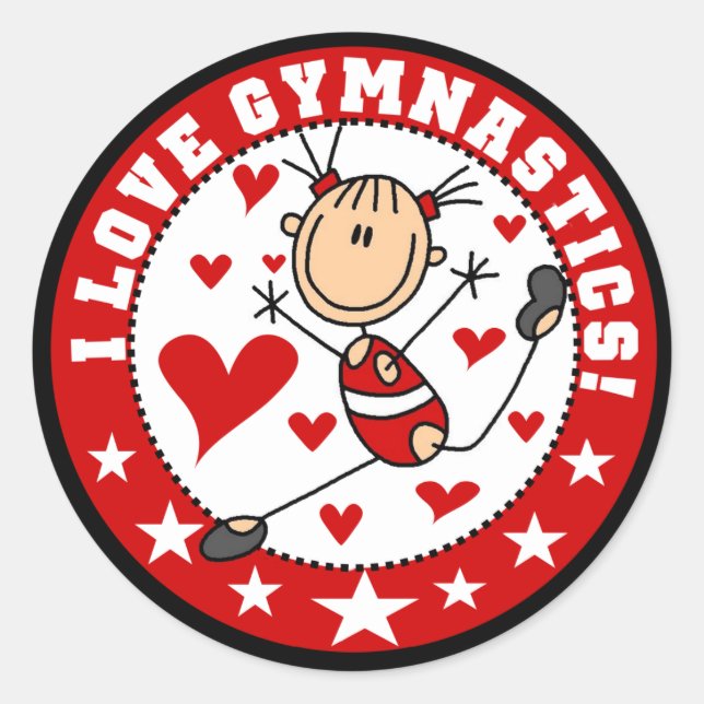 I Liebe Gymnastik Runder Aufkleber (Vorderseite)
