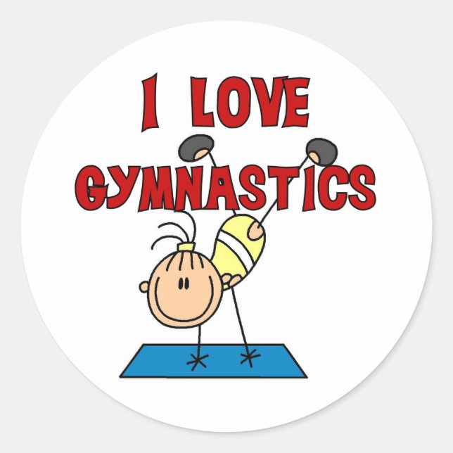 I Liebe Gymnastik Runder Aufkleber (Vorderseite)
