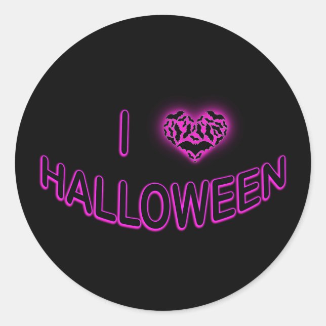 I Liebe Halloween (Herzstück der Batty-Liebe) Lila Runder Aufkleber (Vorderseite)