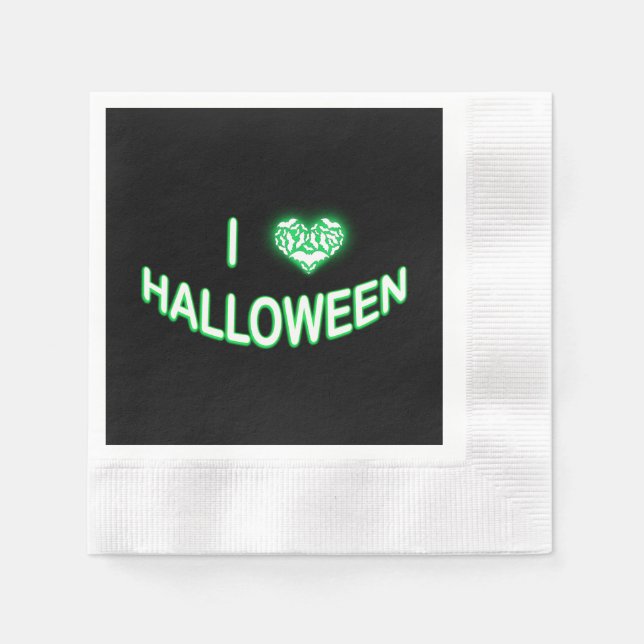I Liebe Halloween (Herzstück der Liebe Batty) Grün Serviette (Vorderseite)