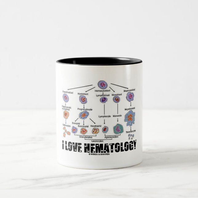 I Liebe Hämatologie (Blutzelllinie) Zweifarbige Tasse (Mittel)