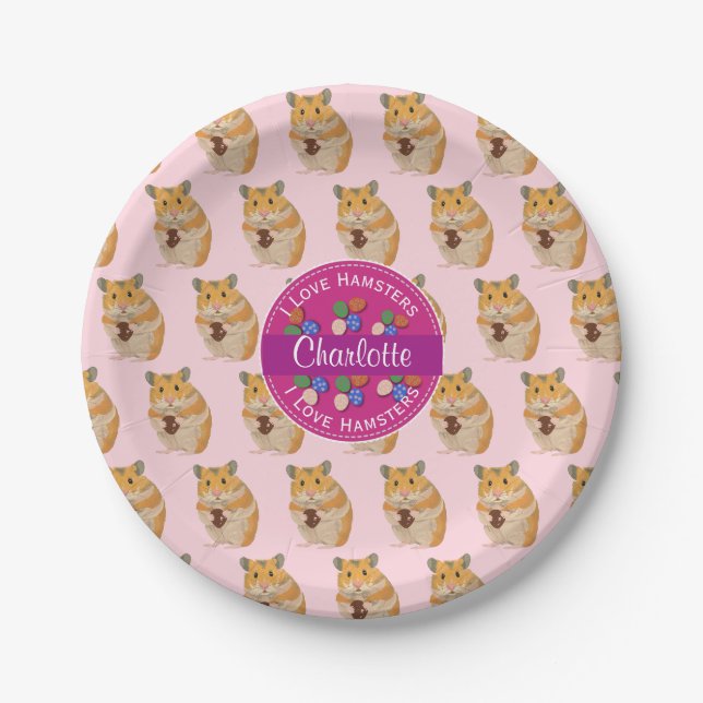 I Liebe Hamsters Girls Rosa Ostermuster Pappteller (Vorderseite)