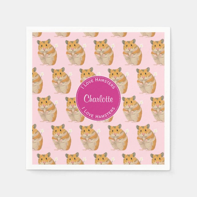 I Liebe Hamsters Pink Hamster Muster Serviette (Vorderseite)