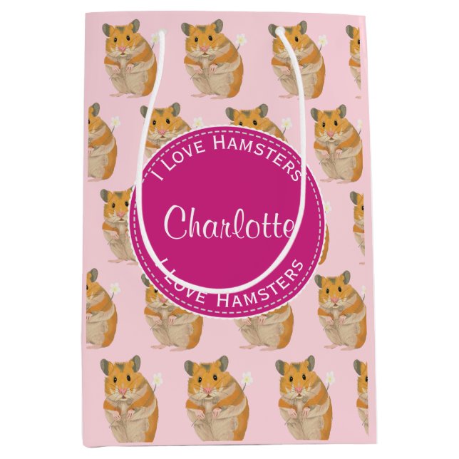 I Liebe Hamsters rosa Hamstermuster  Mittlere Geschenktüte (Vorderseite)