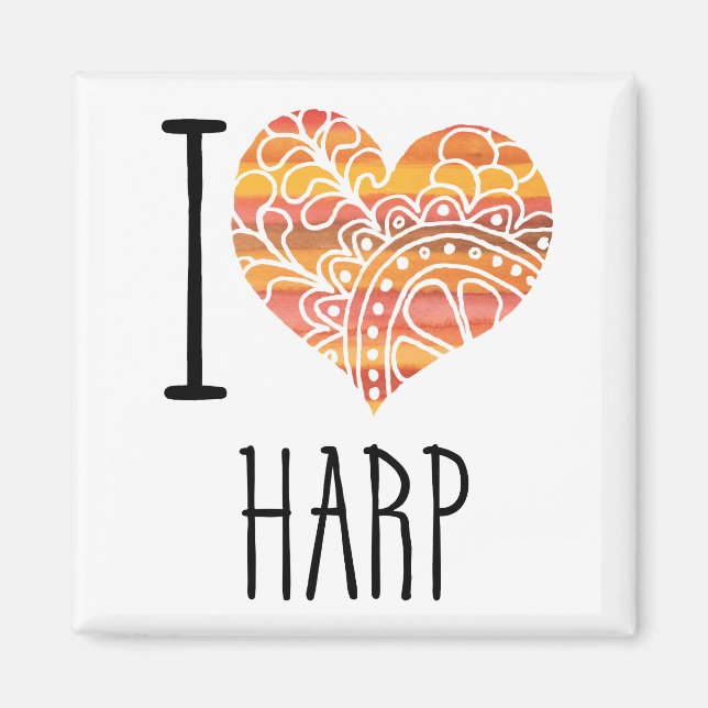 I Liebe Harp Orange Mandala Herz Magnet (Vorne)