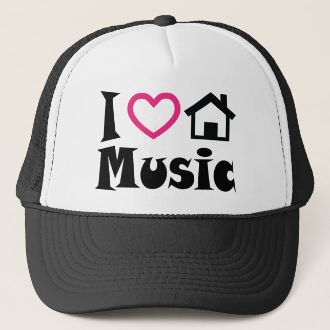 I Liebe-Haus-Musik-Hut Truckerkappe (Vorderseite)