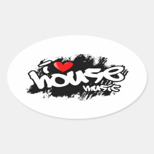 I Liebe-Haus-Musik Ovaler Aufkleber