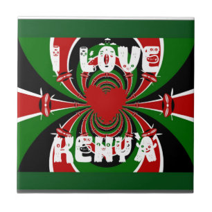 I Liebe Heart Kenya: Dynamische Flaggenkunst Fliese