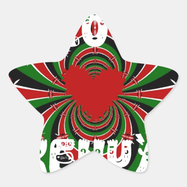 I Liebe Heart Kenya: Dynamische Flaggenkunst Stern-Aufkleber (Vorderseite)