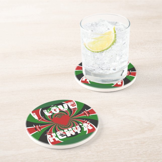 I Liebe Heart Kenya: Dynamische Flaggenkunst Untersetzer (Seite)