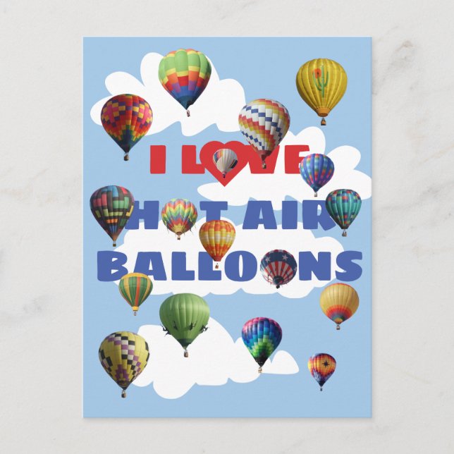 I Liebe Heißluftballons Mehrfarbige Himmelswolken Postkarte (Vorderseite)
