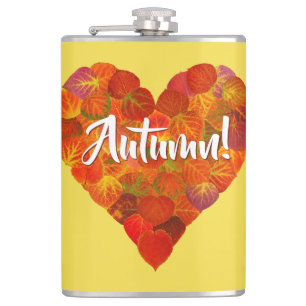 I Liebe Herbst, Bold - Red Aspen Leaf Herz 1 Flachmann