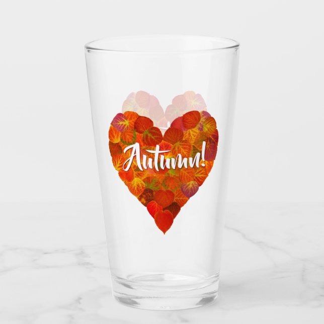 I Liebe Herbst, Bold - Red Aspen Leaf Herz 1 Glas (Vorderseite)