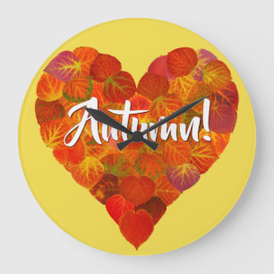 I Liebe Herbst, Bold - Red Aspen Leaf Herz 1 Große Wanduhr